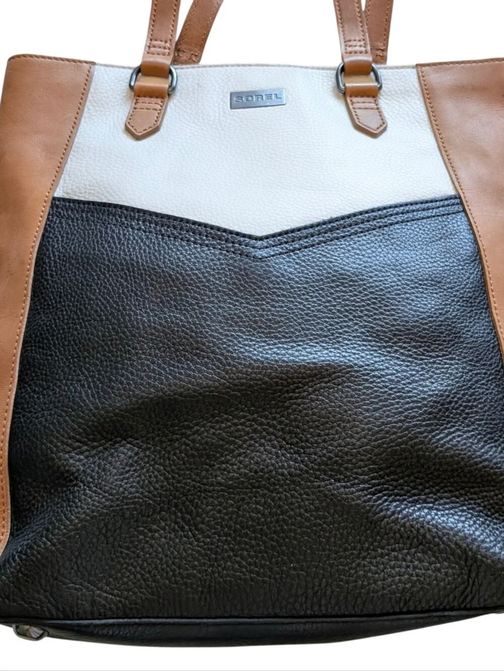 Sorel Three-Tone Leather Tote Bag Business Casual Carryall Shoulder